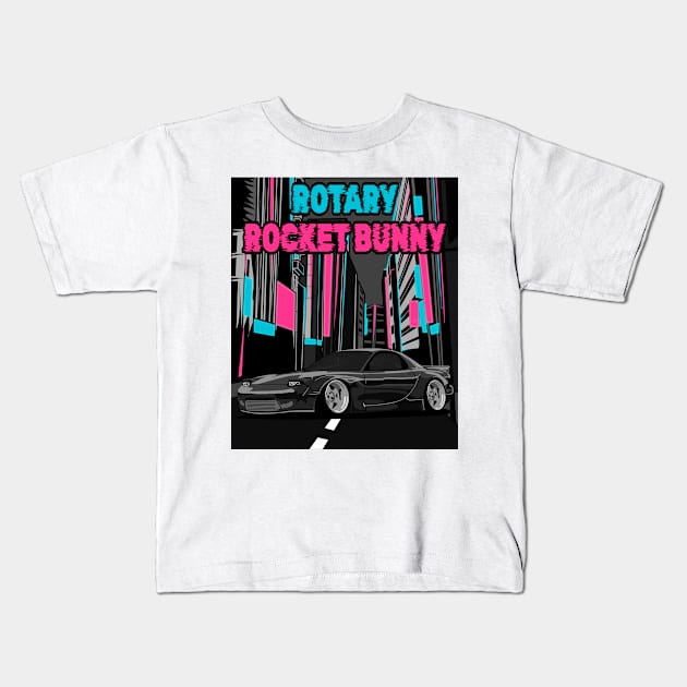 Mazda RX-7 FD Rotary Rocket Bunny Kids T-Shirt by Rebellion Store